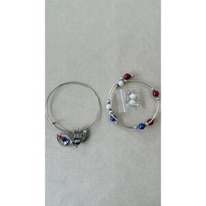 Patriots Charm Bracelet Lot 3pc Football Fan Beaded Bangle Earrings Set‎